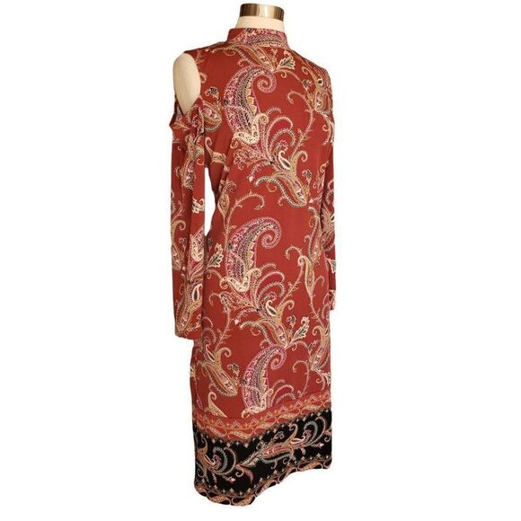 Women's Dress Maxi Cold Shoulder Long Sleeve Paisley Print Medium NWOT - Picture 1 of 6